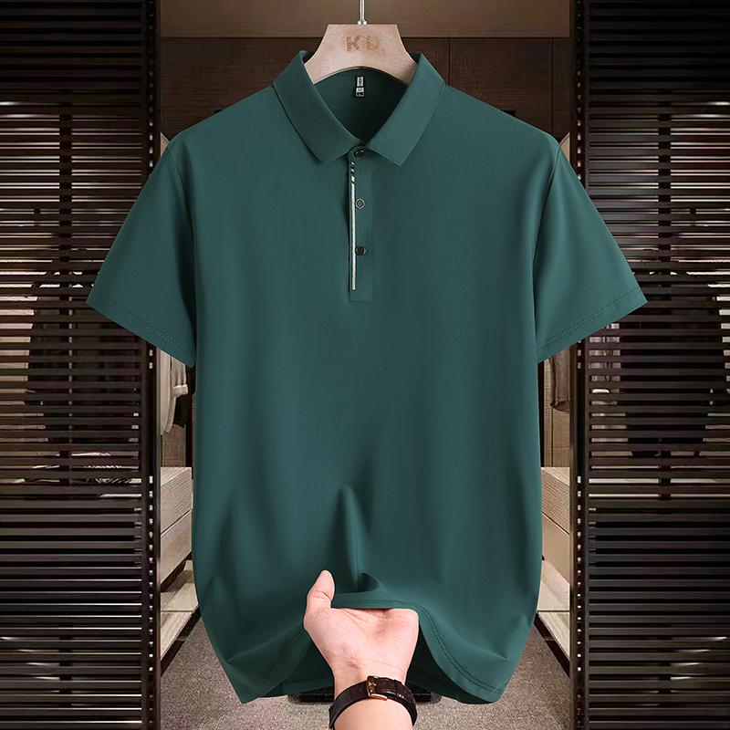 Is Silke Polo Retro Kortærmet Polo Skjorte Herre Sommer Alsidig Top Skjorte Farveblokket Krave T-shirt