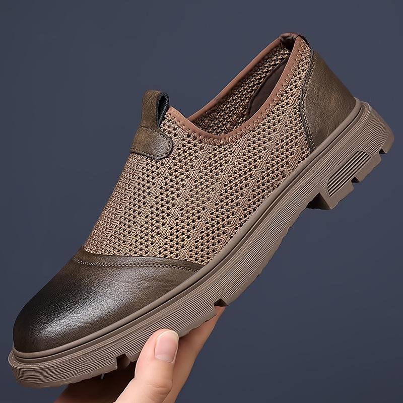 Fashion 2024 Summer New Hollow Mesh Men's Loafers Designer New Thick Soled Outdoor Walking Slip-on Men's Business Leather Shoes