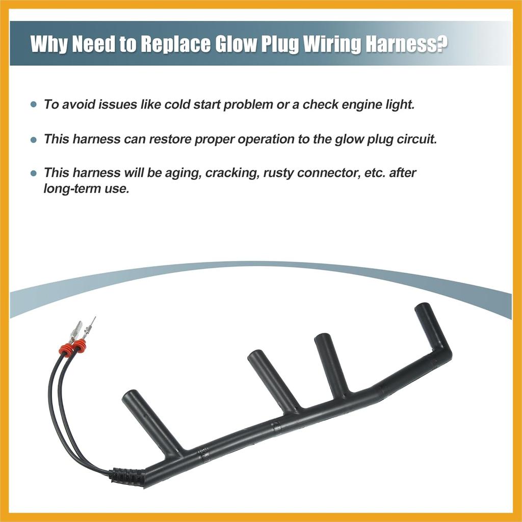 Glow Plug Wiring Harness with 2 Wires 028971766 for Volkswagen Beetle 98-03 for VW Golf Jetta for VW Passat 1996-1997 L4 1.9L Diesel 2 Male Terminal