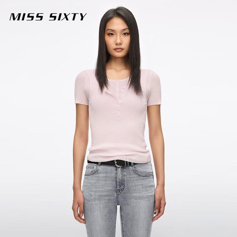 Женский трикотажный топ MISS SIXTY Henry с воротником, имитация двойки, смешанный шелк L