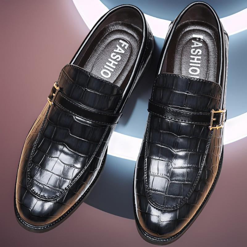 2024 Men's Crocodile Pattern Leather Shoes - Business Formal and Casual, British Korean Style, Pointed Toe, Large Sizes Available