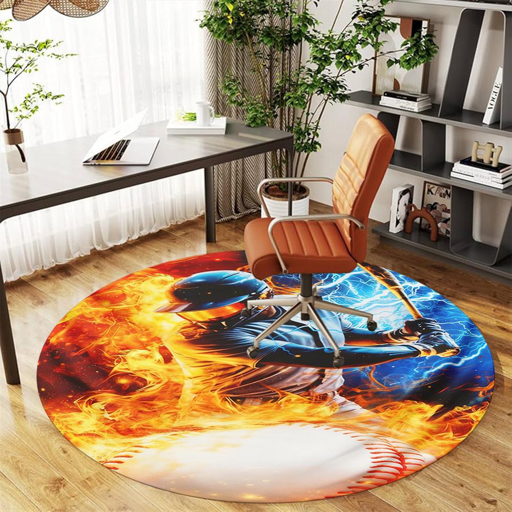1PC Fire Lightning Round Chair mat Area Rug - Non-Slip, Floor Mat for Office, Bedroom, and Indoor Decor -Gift D1127250