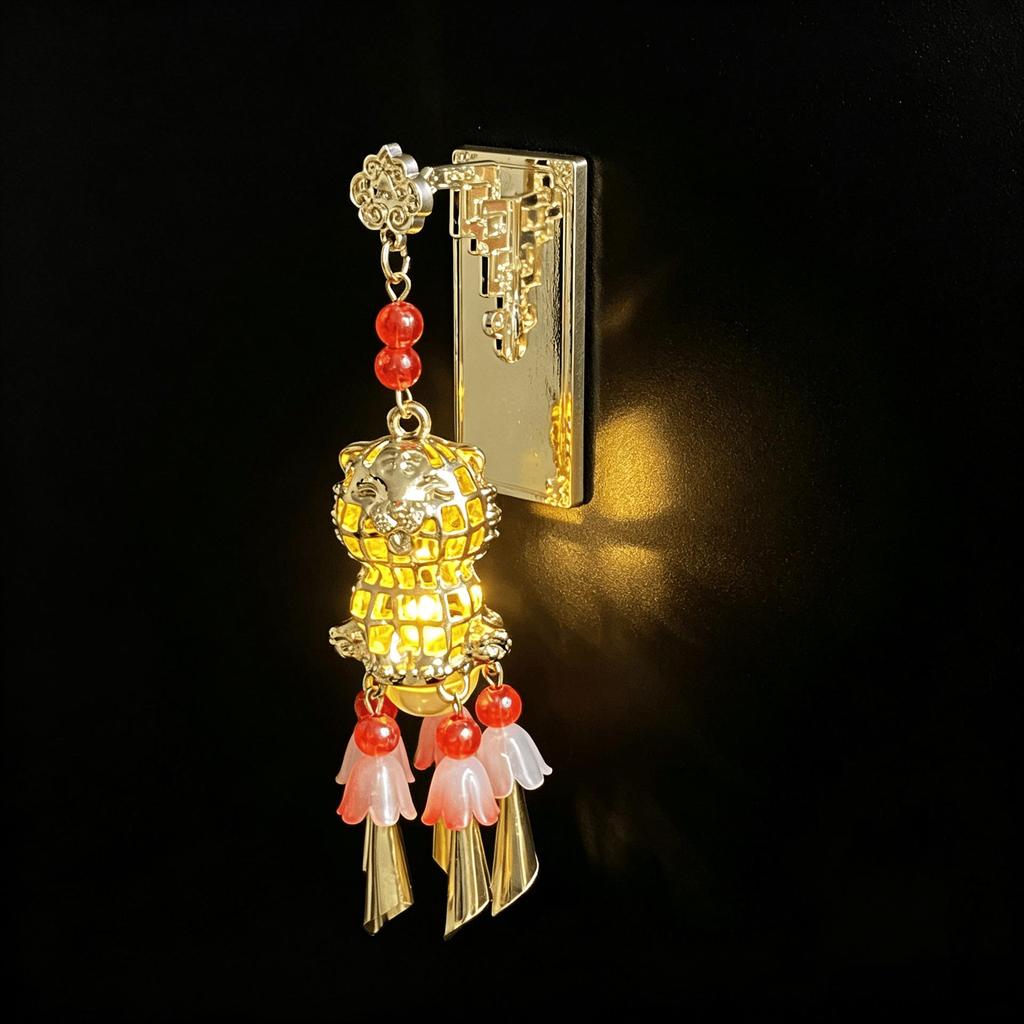 Ancient Style Luminous Lantern Refrigerator Magnet with Pavilion Tassel and Pearl Ornament