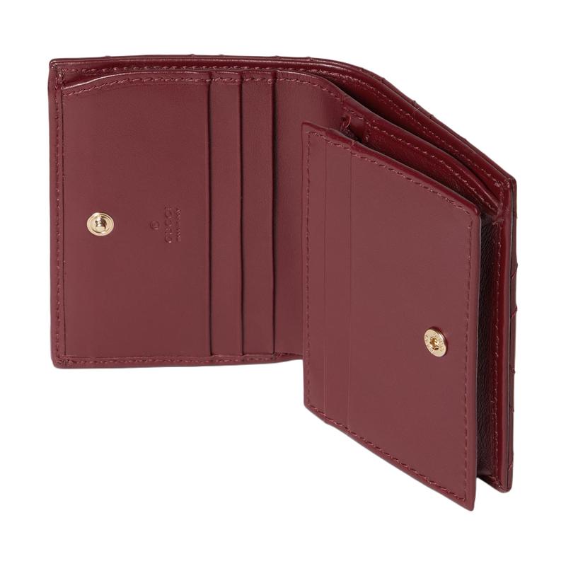 Gucci GG Marmont Marmont Gold Label Logo with Zipper Bi-fold Flap Quilted Leather Wallet Women's Burgundy
