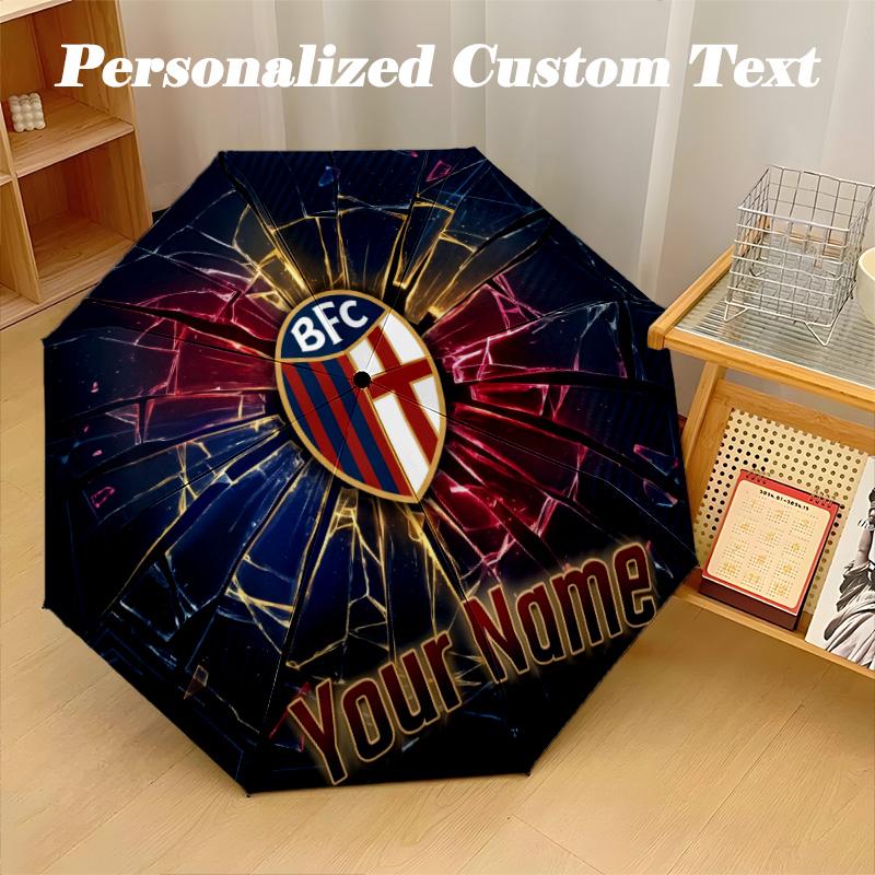 8 Rib Auto Folding Umbrella Bologna FC Print Custom Name Text Portable Rain Gear