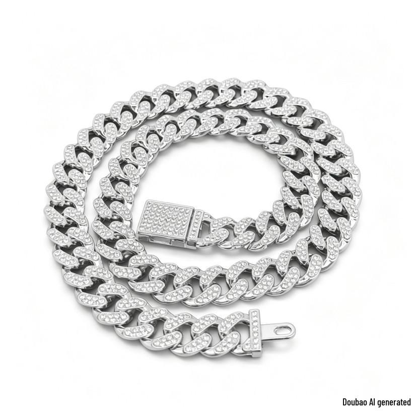 13MM Classic Half-Diamond Flip-Top Full-Diamond Cuban Link European & American Hip Hop Jewelry Unisex Bracelet Necklace