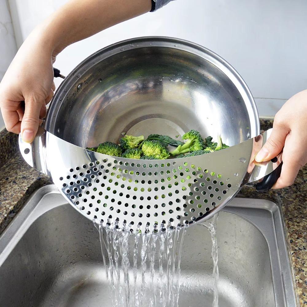 Multi Use Function Half Moon Skimmer Stainless Steel Drain Plate Practical Oil Strainer Draining