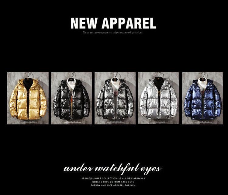 Men's Glossy Winter Hooded Cotton Jacket - Short, Thick, Loose-Fit for Cold Weather Protection