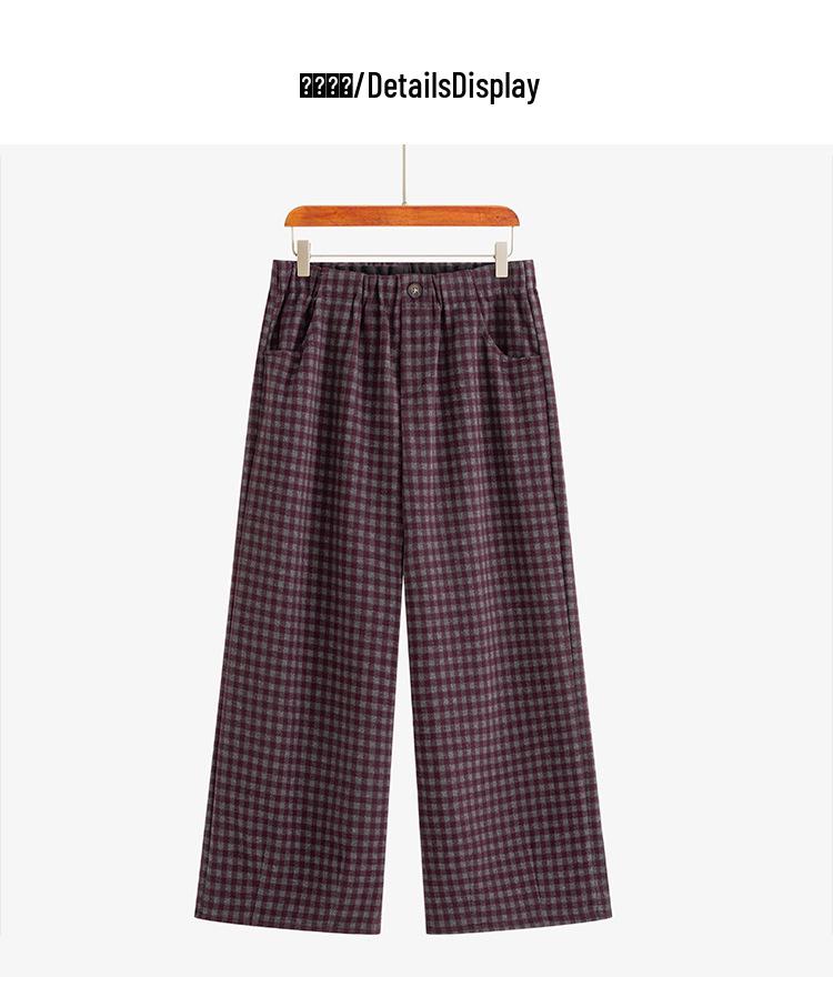 Plus Size Women's High-Waisted Retro Plaid Wide-Leg Cropped Pants NK1287