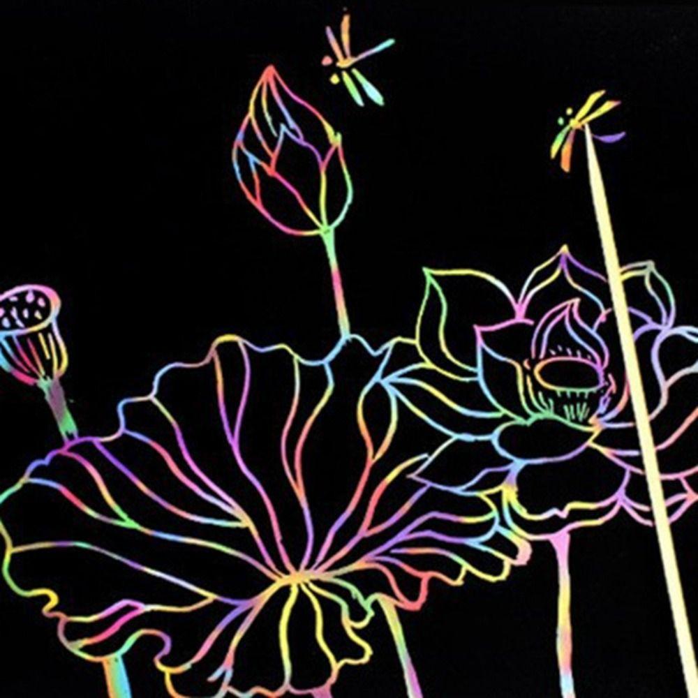 With Wooden Pen Rainbow Scratch Book Colorful Glitzy Paper Note Color Drawing Paper  Kids Gift