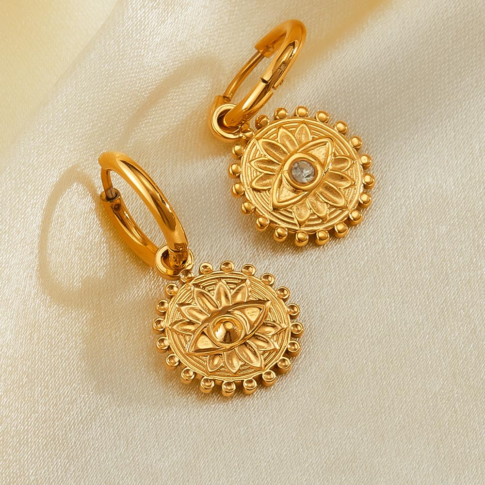 Retro Design Cubic Zirconia Embedded Tiger Eye Stainless Steel Earrings Fashion Temperament Women's