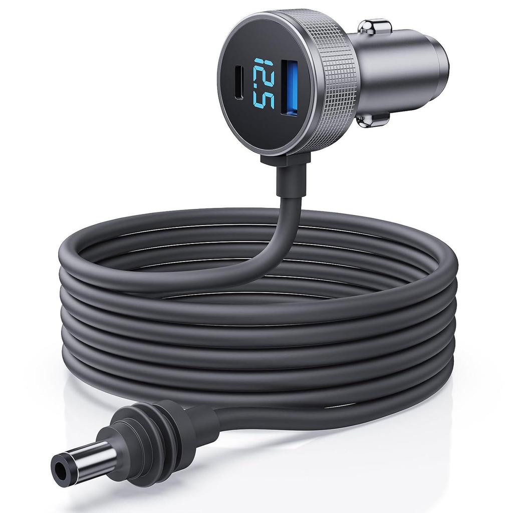 High-Power Mini Car Charger with Digital Display & Waterproof Three-in-One DC Power Cord