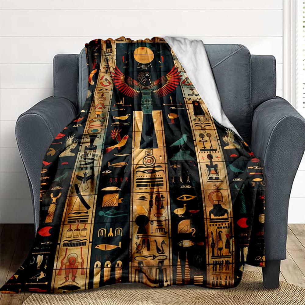1pc Hieroglyphics Sphinx Flannel Blanket, Comfortable and Warm Blanket, for Camping Sofa Bed and Couch Office031