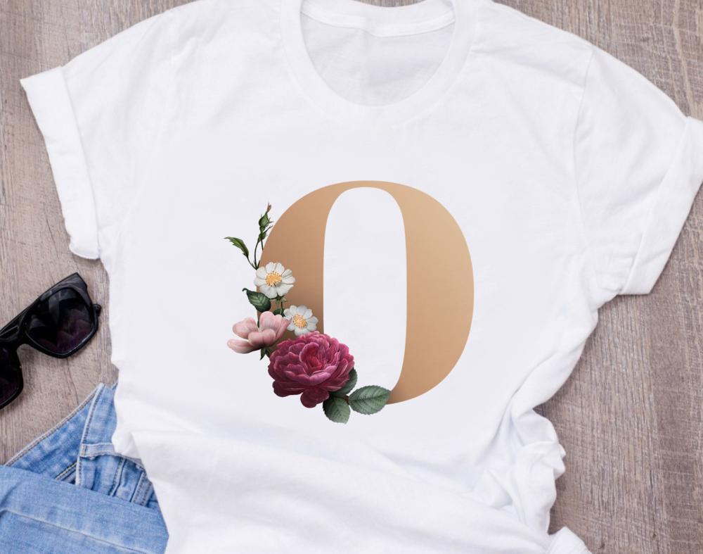 Custom Name Letter Combination Women S High Quality Printing T Shirt Flower Letter Font A B