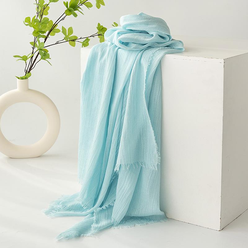 Gray Cotton and Linen Silk Scarf Solid Color Japanese Beach Silk Scarf Long High-end Shawl Retro Raw Edge Gauze Scarf