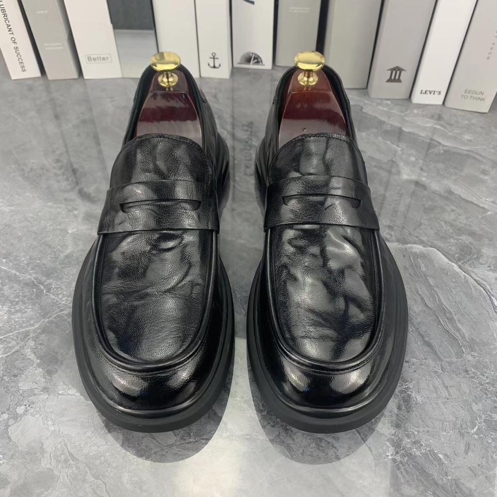 Casual Leather Shoes Men's 2025 New Spring British Leather One-pedal Loafers Men's Shoes Heightened Soft-soled Doudou Shoes