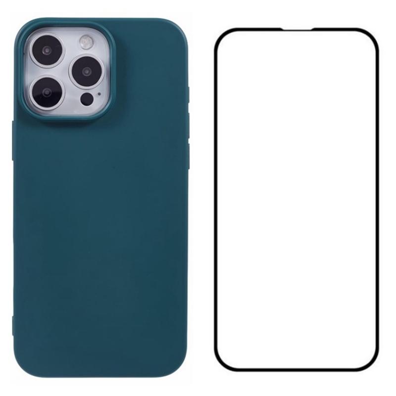 

For iPhone 16 Pro Case Big Lens Hole TPU Phone Cover with Screen Protector Army Green