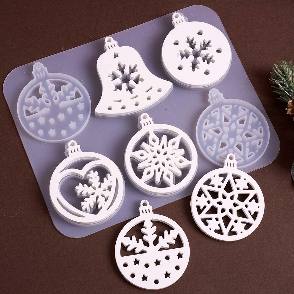 3D Round Snowflake Christmas Tree Listing Silicone Mold DIY Christmas Ornaments Craft Making Plaster Resin Jewelry Pendant Molds