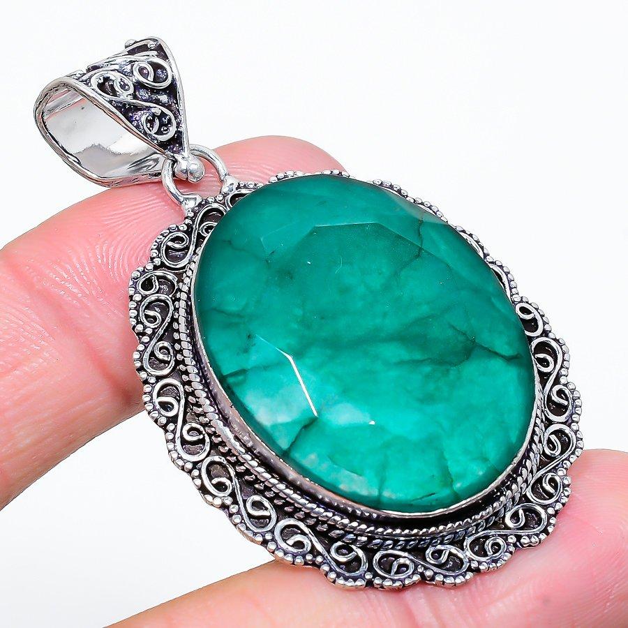 

Изумруд(Смоделированный) Этническая ювелирная подвеска ручной работы с драгоценными камнями 2,25 дюйма SR-1589