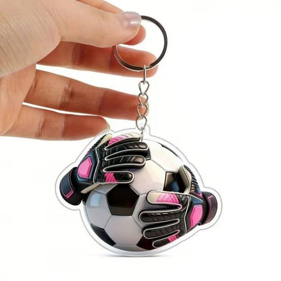 Metal Hanging Ring Keychain Pendant 2D Acrylic Football Design Clear Pattern Key Ring Backpack