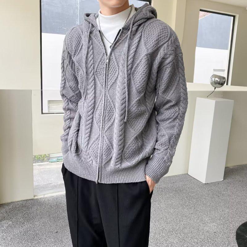 Retro Twist Cardigan Sweater Men's Winter Trendy Brand Knitted Sweater Korean Version Fashion Trend Slim Fit Thickened Knitted Jacket