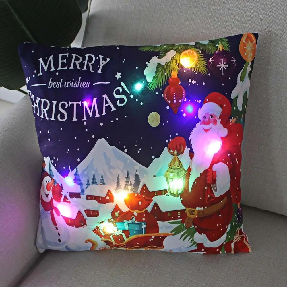 Christmas Light LED   Decoration 45x45cm Santa  Sled Village Color Ball Sofa Seat Pillow Sleeve  Cases