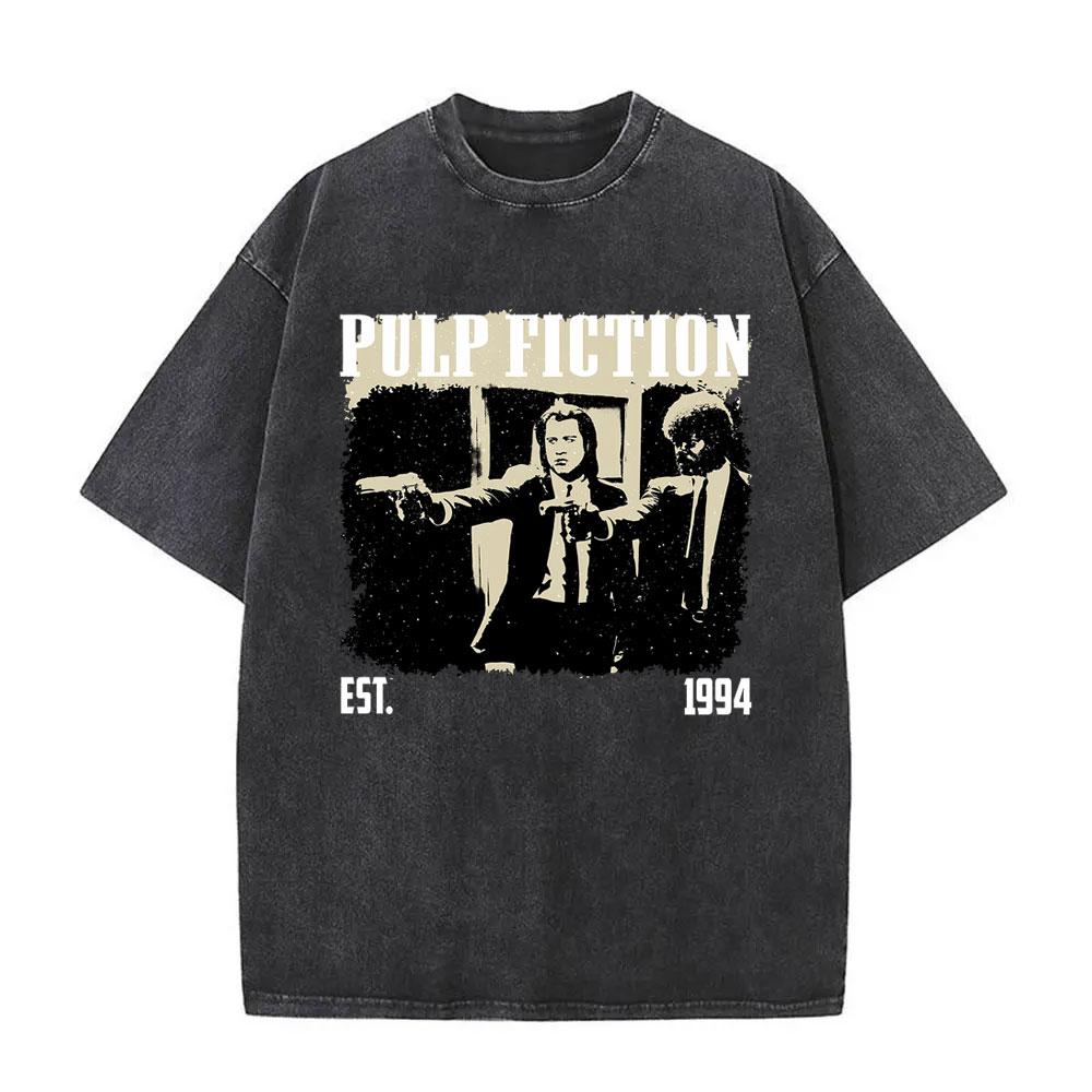 Slávny režisér Quentin Tarantino Film Pulp Fiction Vintage Praná Tričko Muži Ženy Hip Hop Móda Nadrozmerné Tričká Vrchné diely
