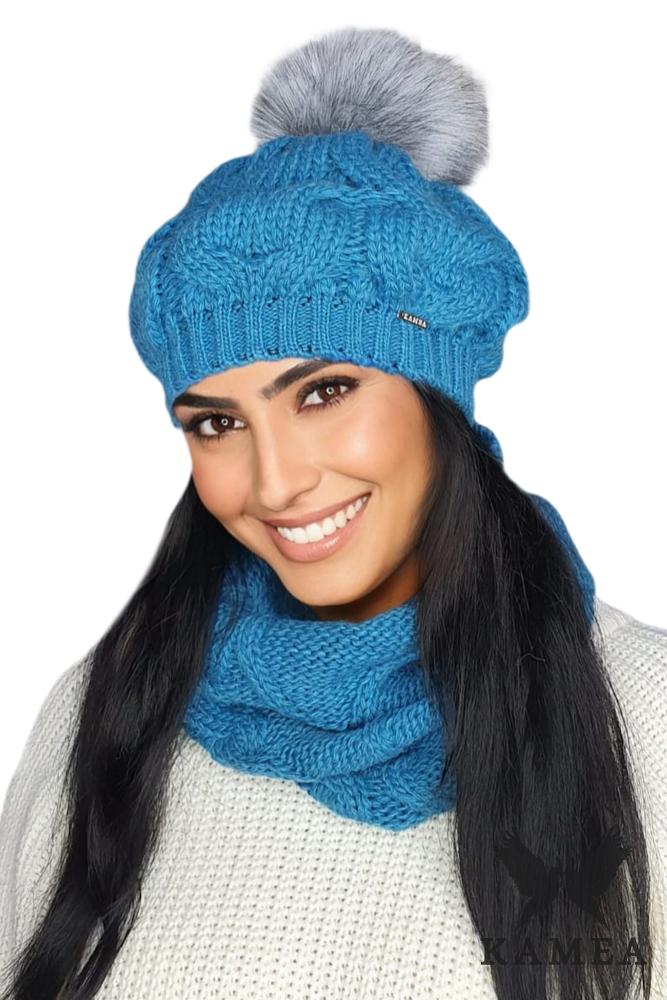 Zita-Women' Set Beret with Scarf Winter Turquoise Color