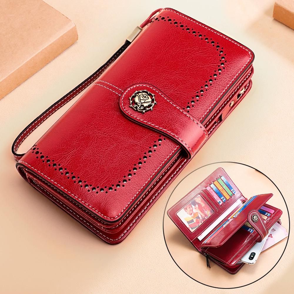 Genuine Leather RFID Women's Long Wallet with Wax Finish