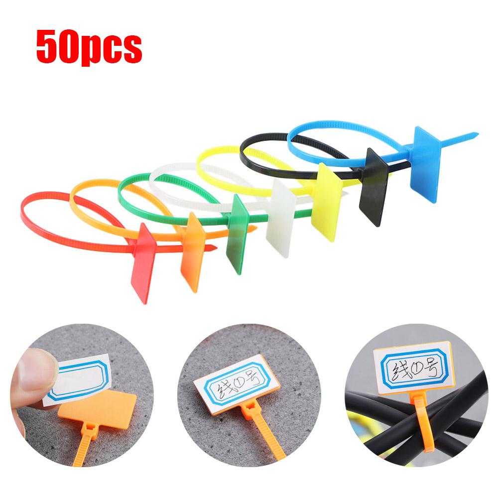 50pcs 4*150mm Nylon Self-locking Loop Tag Labels Wire Ties Cable Winder