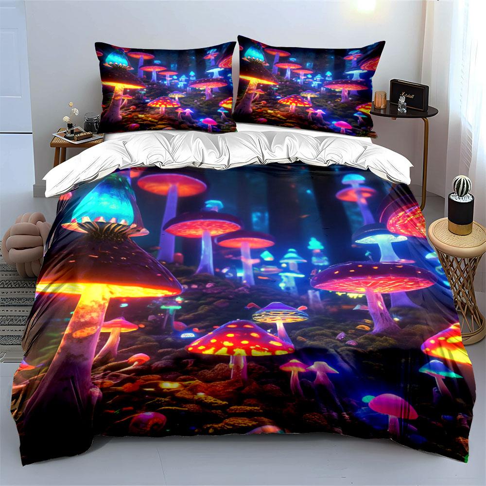 Glowing Fantasy Mushroom Design Bedding Duvet Cover Set Duvet Cover Pillowcases (1 * Duvet Cover 2 * Pillowcases, without duvet insert)
