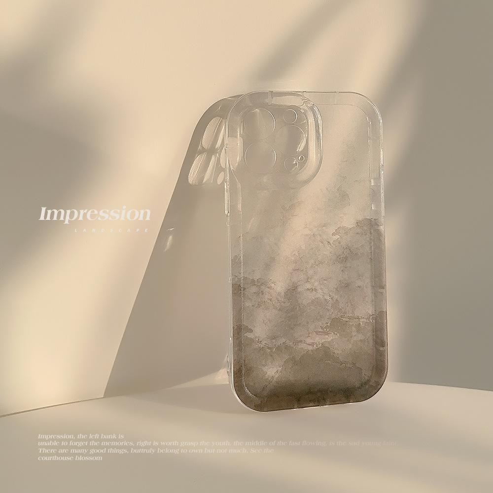 Minimalist INS Ink Hill 14Pro Largest Mobile Phone Case Iphone13 Transparent Transparent 15 Silicone Sleeve 16