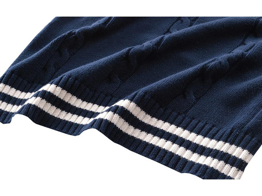 In-Stock Academy British Style JK Unisex Cable Knit V-Neck Color Block Sweater Vest