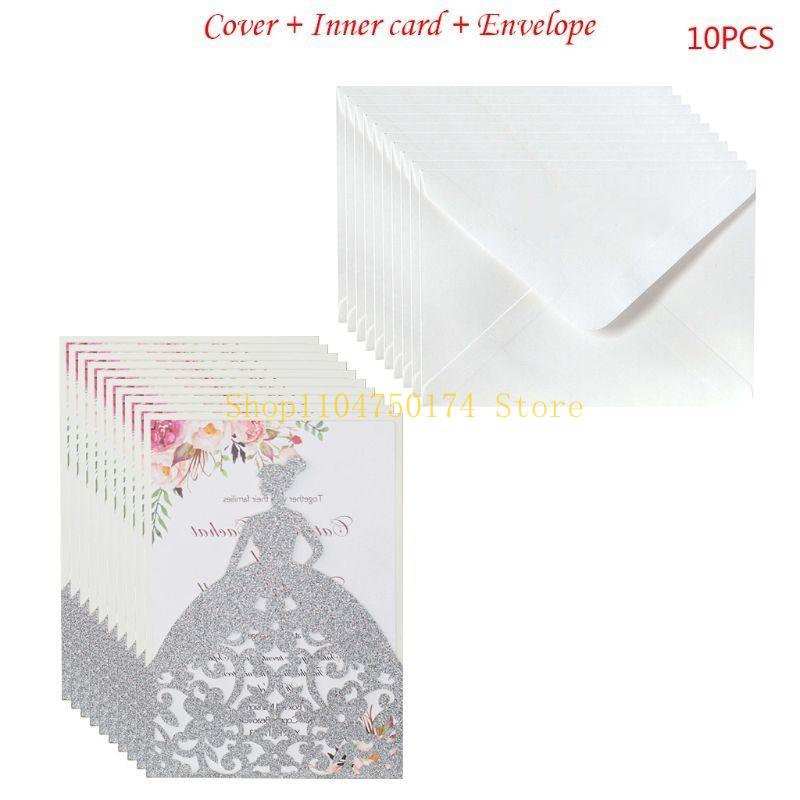 

10pcs/set Pretty Girl Holiday Invitations Card Hollow Glitter Paper Envelopes Wedding Party Supplies top sale срібний