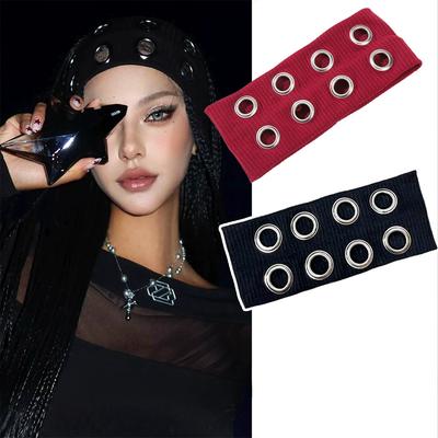 Punk Meisje Stof Hol Elastische Hoofdbanden Metaal Rock Gepersonaliseerd Holle Oogjes Haarband Casual Sport Oogje Hoofdband