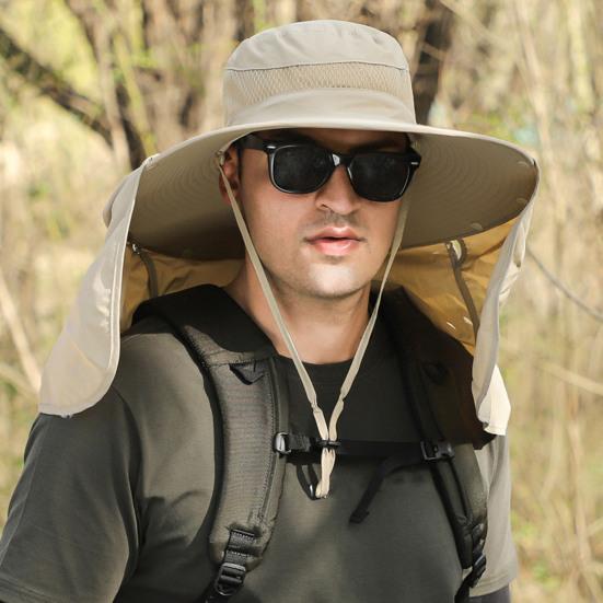 Unisex Summer Sun Hat Outdoor Sun Protection Cap with Neck Flap Breathable Large Brim Hat for Hiking Traveling Fishing