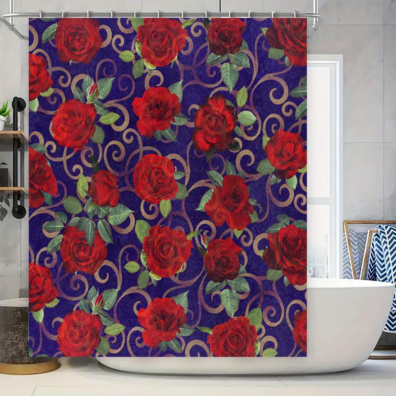 

Decorative Waterproof Shower Curtain With Red Roses Pattern For Bathroom Decor Polyester Fabric High-Quality Printing Available W60H190(CM)-1 Pcs