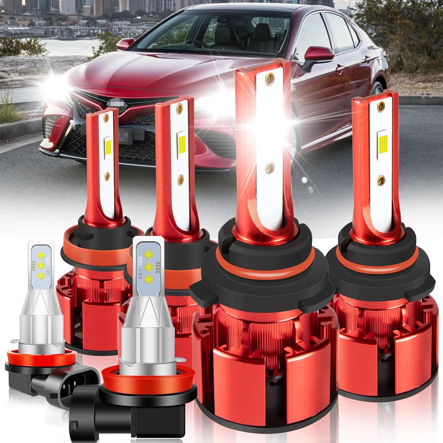 

For Toyota Camry 2000 2001 2002 2003 2004 2005 2006 Light Bulbs, 800% Brightness Hi and Lo Beam+Fog Light Bulbs, Superfocused Beam Mode, 6500K White, 2007-2014(HI&LO BEAM+FOG