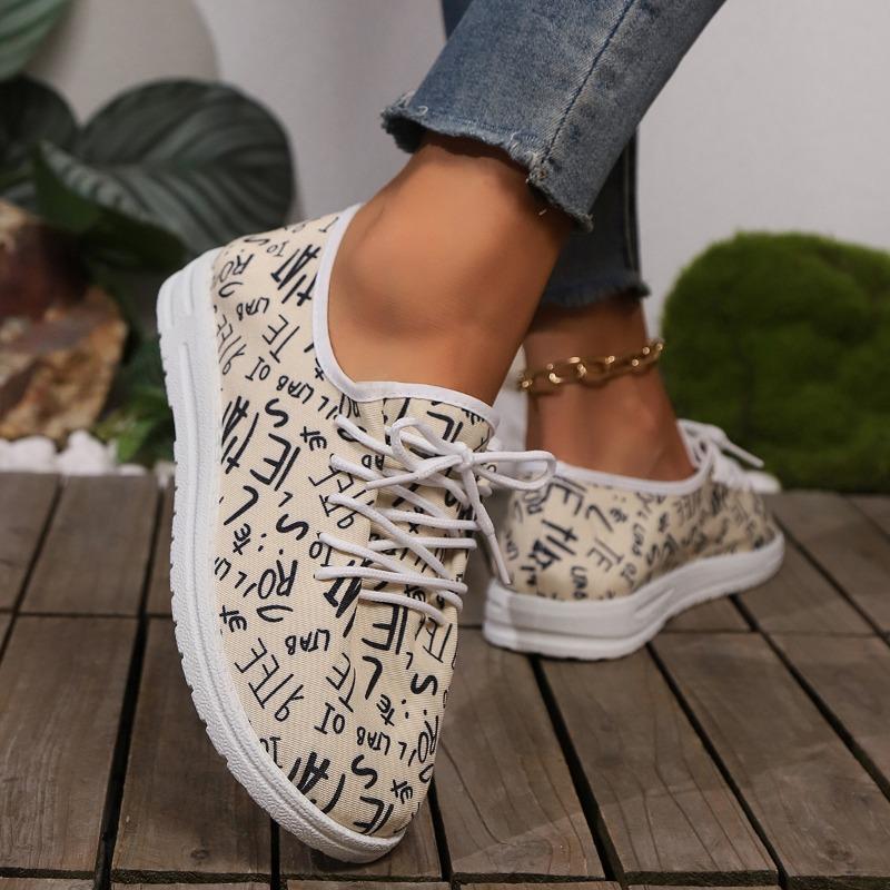 European and American Single Shoes 2024 Autumn New Letter Design Breathable and Comfortable Flat Bottom Women's Vulcanized Shoes