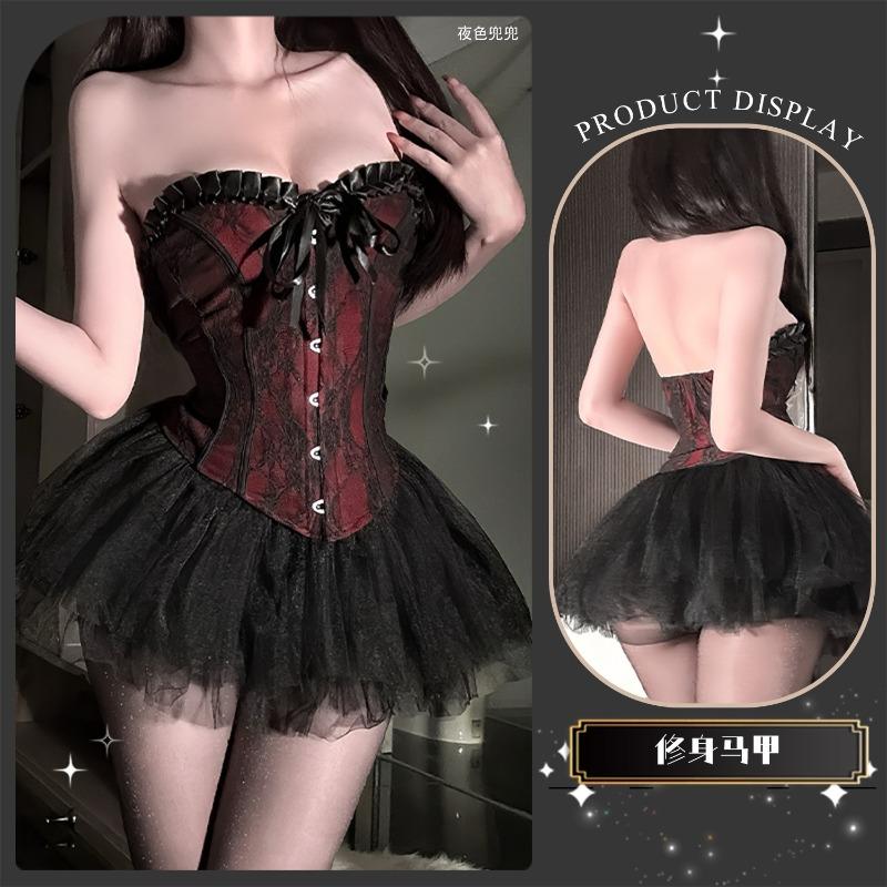 Retro Cat Sexy Court Style Lace Tube Top Vest Bra Pure Waist Can Be Worn with a Fluffy Skirt Uniform