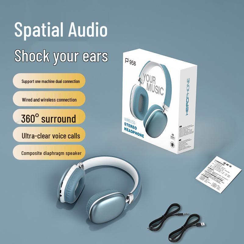 P958 Bluetooth Earphones: HIFI Stereo Sound, 3D Comfort, Long Wear, Type-C Compatible.