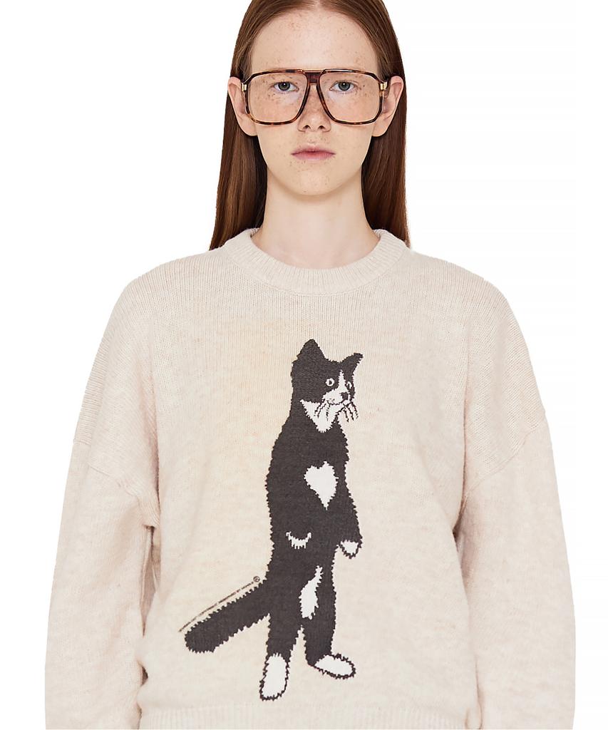 MATCHGLOBE Standing Cat Wool Knit Tee (Oatmeal)