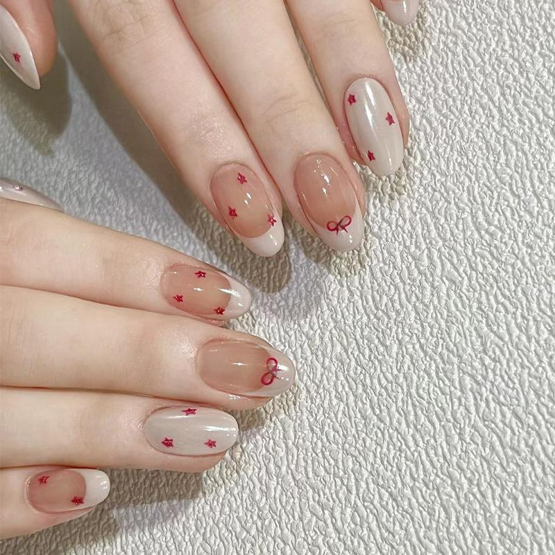 Wearing nail pieces French bow removable nail pieces Nail art patch Nail pieces Simple fake nail pieces 24 pieces