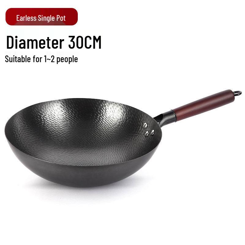 Uncoated Hand-Hammered Forged Iron Wok with Non-Stick Surface and Stir-Fry Spatula for Open Flame Household Cooking