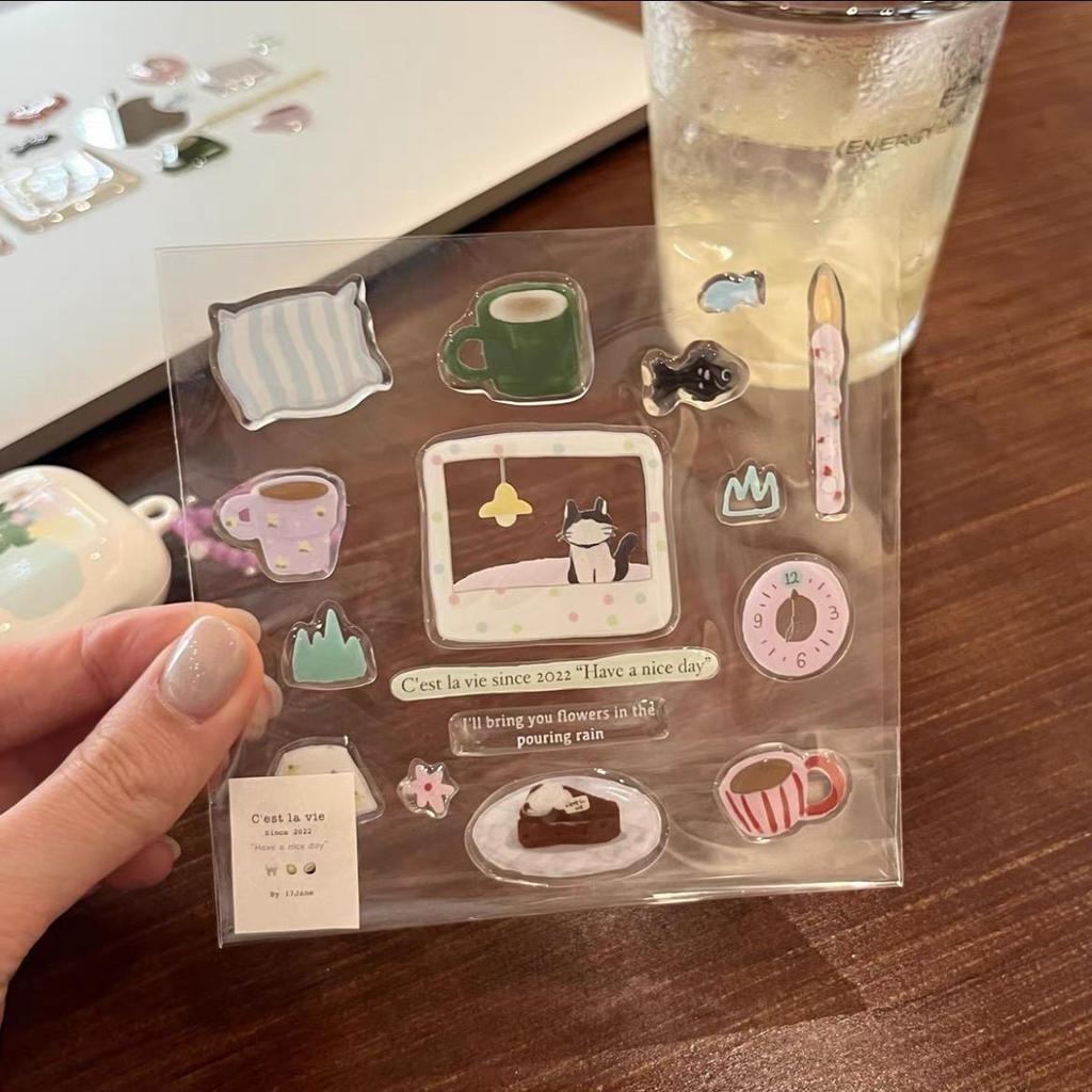 Cute 3D Jelly Cat Life Stickers, DIY Self-Adhesive Decals for Scrapbooking, Phone Case