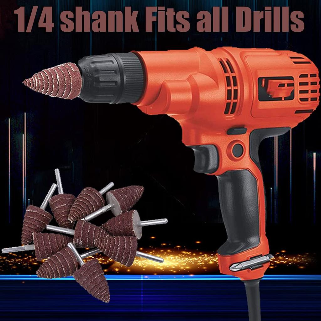 40 Pack 1/4" Shank 80 Grit Cone Shape Abrasive Sandpaper Flap Sanding Wheel Grinding Head Rotary Tool for Grinding and Polishing on Surface and Side