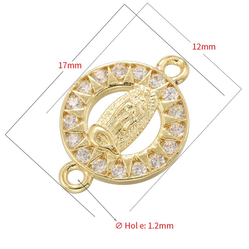 ZHUKOU Golden-plated Brass Catholic Virgin Mary Pendant Crafts Double Holes DIY Bracelet Necklace Accessories