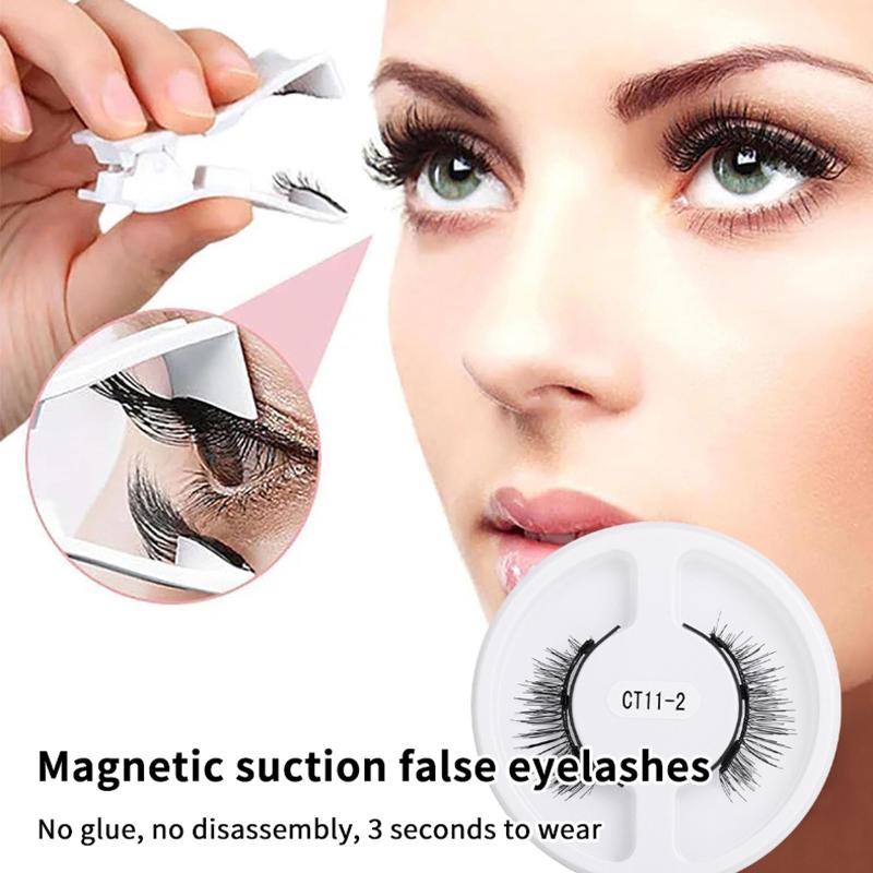 1Pair Magnetic Eyelashes Set Reusable Fluffy False Eyelashes And Tweezers Kit Natural Long Fiber Lashes Extension Makeup