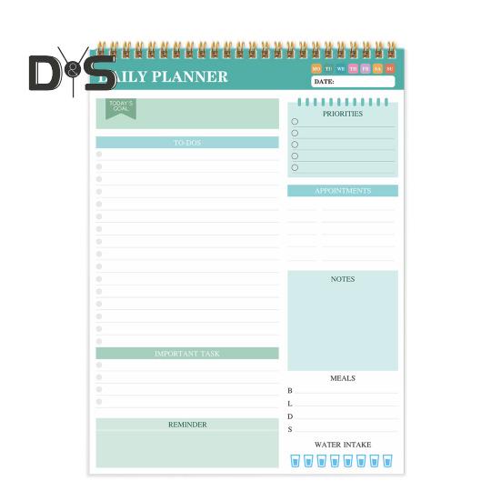 Tagesplaner mit Doppelspiralbindung, To-Do-Liste, Notizbuch für Studenten, Büroangestellte, Tagesplanerbuch für Büro und Schule