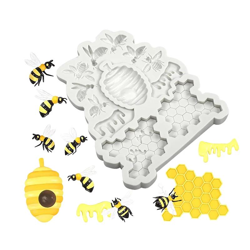 Honeycomb Fondant Mold 3D Honeybee Bee Silicone For Cake Decoration Biscuit Cookies Chocolate Hard Candy Cupcake Topper Kitchen